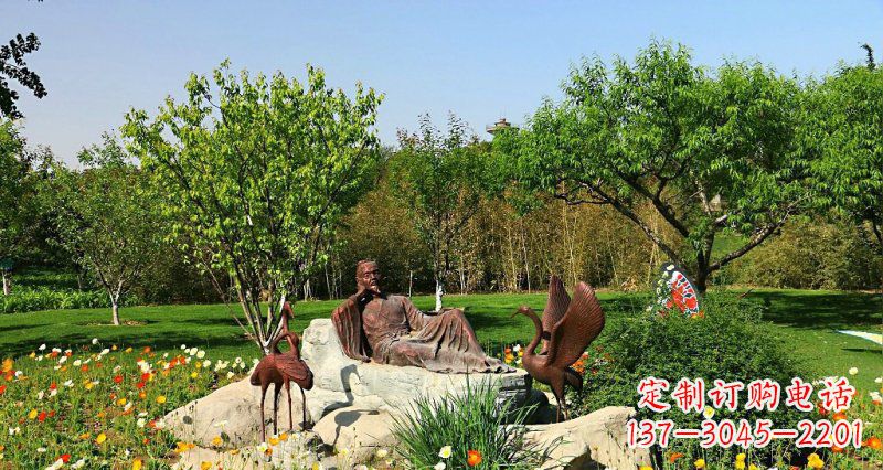 莆田园林古代人物仙鹤景观铜雕