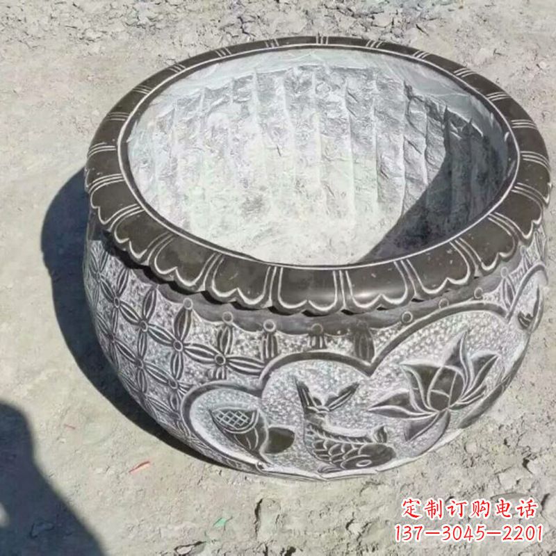 莆田园林莲花鱼纹石雕水缸
