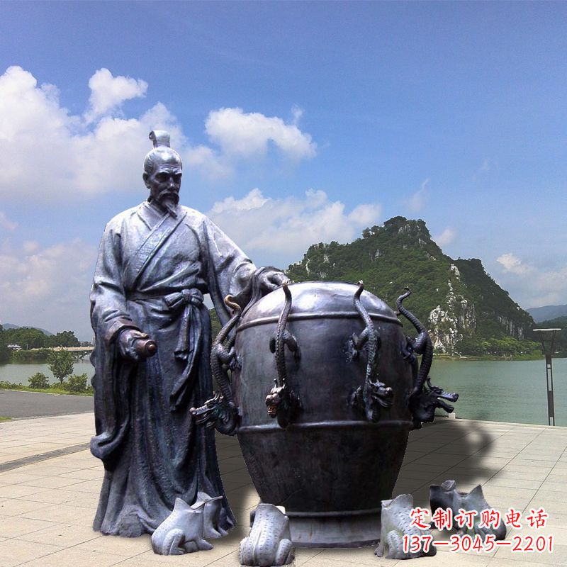 莆田张衡地动仪地震仪雕塑-玻璃钢仿铜历史名人情景雕塑